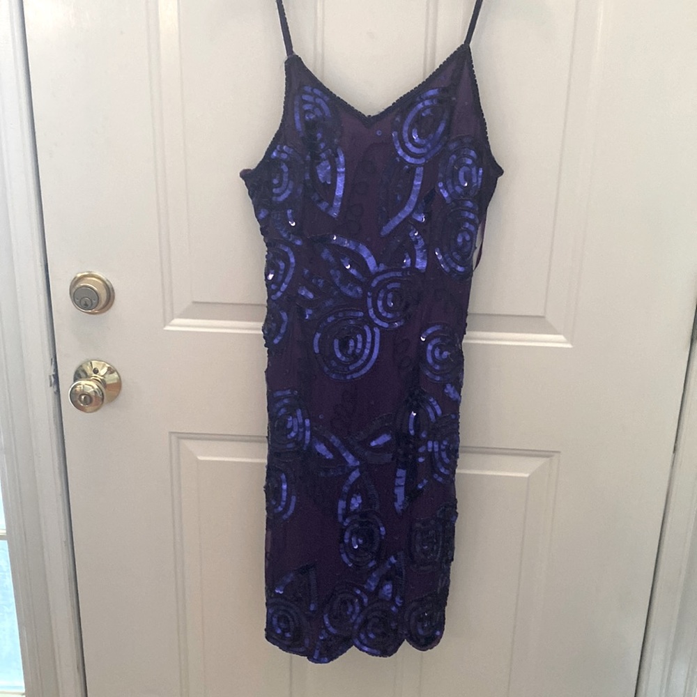 Purplish blue cocktail gown with sequins